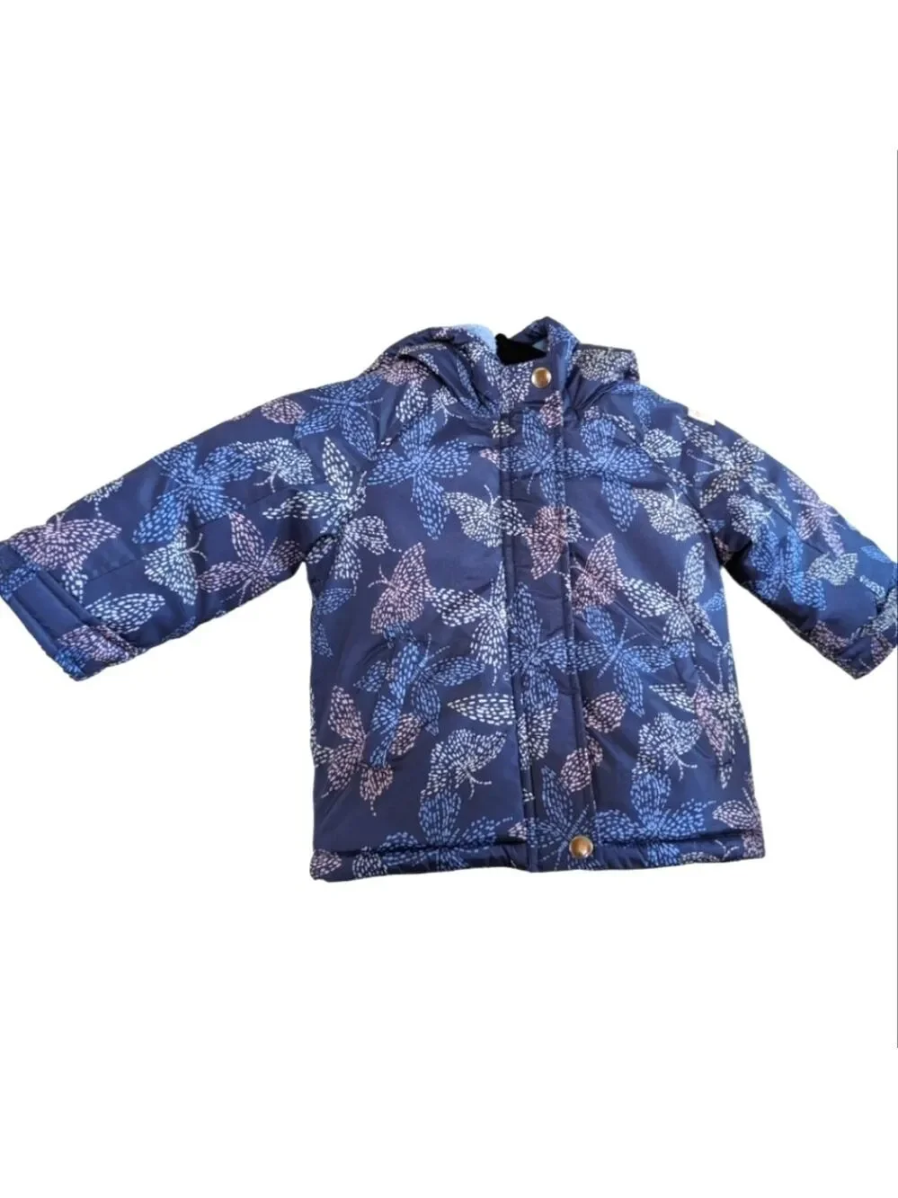Oshkosh Navy w/pastel butterflies Fleece lined Hoodie jacket Size 18M EUC